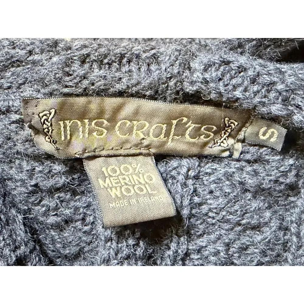 Inis Crafts Irish 100% Merino Wool Full Zip Cardigan Hood Size S Gray Cozy Gift